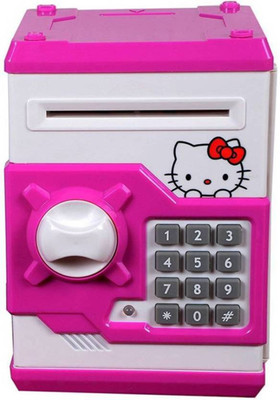 Vnex Password Protected Piggy or Money Bank with Hello Kitty Carton character in Pink Color Coin Bank(Pink)