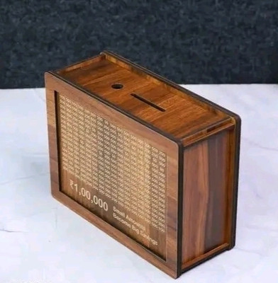 ASM Creation Wooden Piggy Bank Rs.1,00,000 Money Saving Challenge Box,Gift for All Coin Bank(Brown)