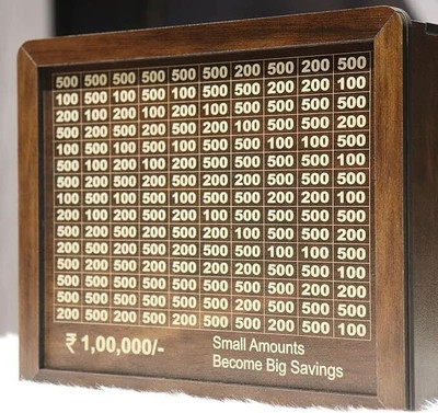 KVR CRAFT Wooden Money Saving Bank | Cash Saver Piggy Bank with Counting Target Coin Bank(Brown)