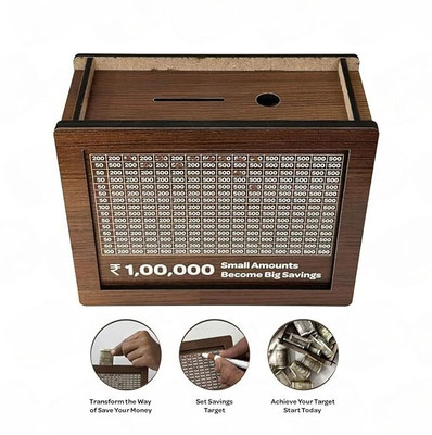Fiddlys Smart Money Box with Secure Lock Coin Bank(Brown)