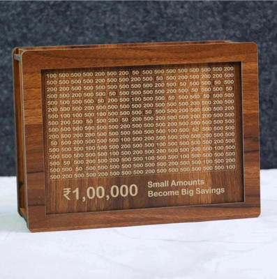 SIVI SHOPPY Wooden Savings Challenge Money Box | 1 Lakh Saving Box Coin Bank(Brown)