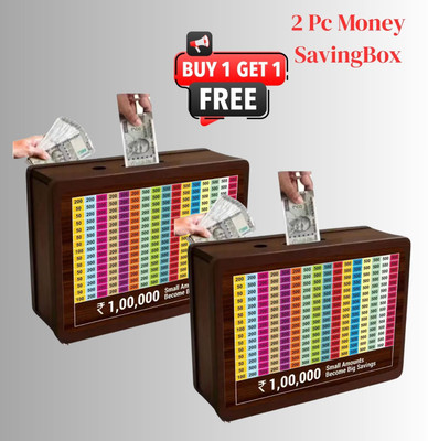 GYAAR 1 Lakh Wooden Money Piggy Bank for Kids/Adult Piggy Bank, Money Box set of 2 Coin Bank(Brown)