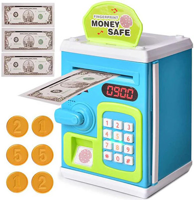 Dwiti Enterprise Electric ATM Piggy Bank for Kids with Password Protection and Finger Sensor Coin Bank(Blue)