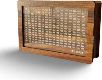 Fravy Wooden Money Saving Box | Cash Saver Money Box with Counting Target Coin Bank(Brown)