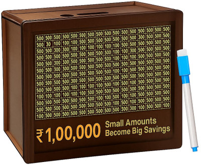 DALUCI Wooden Money Saving Box with Coin Counter and Goal Tracking Feature Coin Bank(Brown)