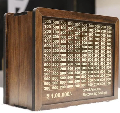 Miboo Compact Wooden Savings Box for Desk or Shelf Coin Bank(Brown)