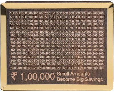 COZYFY Money Saving Box for Adults & Kids – 1 Lakh Savings Challenge Wooden Piggy Bank Coin Bank(Gold, Maroon)