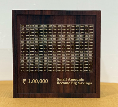 Impexlabh Wooden money bank saving box coin bank with carved Coin Bank(Brown)
