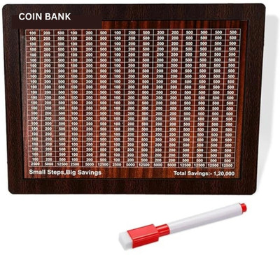 HOOTZILLA ₹1,00,000 Target Wooden Piggy Bank for Family Savings Coin Bank(Brown)