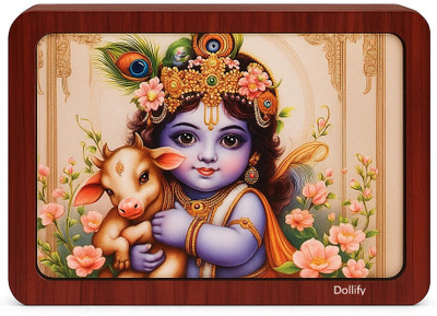 DOLLIFY Wooden Money Saving Box of Krishan Ji with Cow Saving Box(Pack of 1) Coin Bank(Brown)