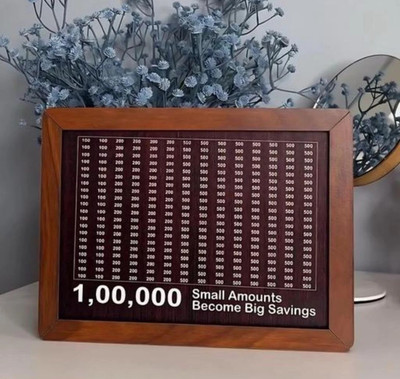 WYNXCARE Wooden Coin Bank ₹1 Lakh Challenge | Piggy Saving Box for Family Coin Bank(Brown)