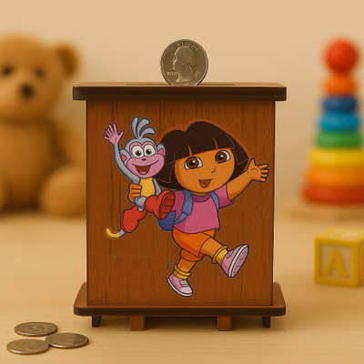 Craftzo Printed Square Money Bank / Piggy Bank / Coin Box with Beautiful Design for Kids Coin Bank(Brown)
