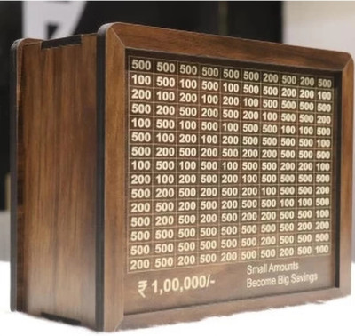 Sohibe Rs.1,00,000 Saving Challenge wooden Money Piggy Bank,Gift for Kids Coin Bank(Brown)