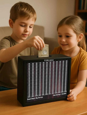 Habit Hom Wooden Money Saving Box | Counting target money box | Coin box for Coin Bank(Brown)
