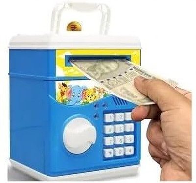 Braintastic ATM Money Locker Piggy Coin Electronics Security Lock & Password Key Toy for Kid Coin Bank(Blue)