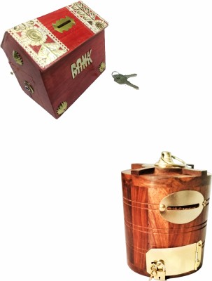 ARK WOOD ART wooden amezing stylish money box Money Bank Coin Banks combo of 2 gift packs Coin Bank(Brown)