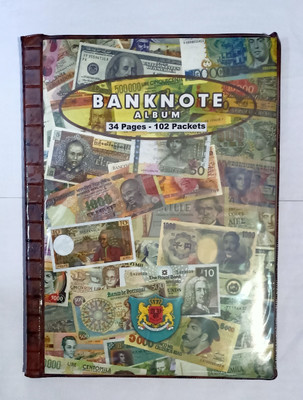 A TO Z CRAFTS 3 Divider Currency Album for Notes 34 Pages With 102 Pockets Currency Note Album Collection - Fits Big Currency Notes Coin Bank(Brown)