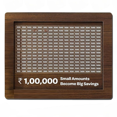 ALWAFLI Wooden Money Saving Piggy Box Cash Saver Money Box with Counting Target Gullak Coin Bank(Brown)