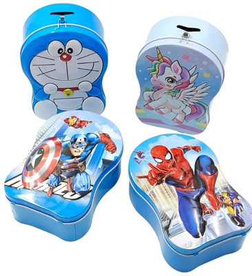 Eclet 4ps Metal Money Bank With Secure Lock & Keys For Kids Random design will send-H Coin Bank(Multicolor)