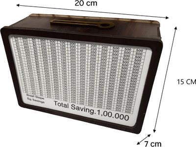 KVR CRAFT Wooden Piggy Bank | Easy Tracking Cash Saver | 1,00,000 Rupees Saving Bank Coin Bank(Gold)