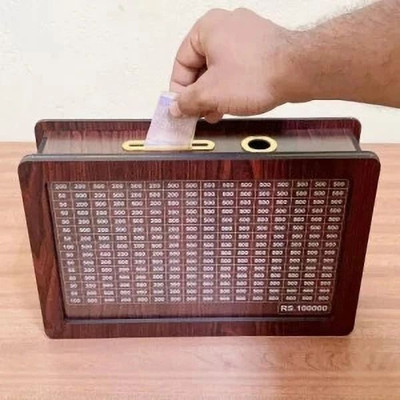 JSG Wooden Money Saver Box Wooden Piggy Bank 100000 Money Bank Coin Bank(Brown)