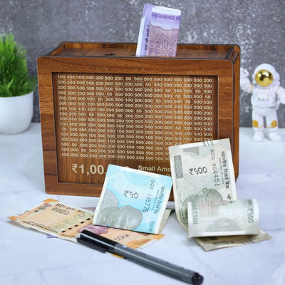 Kindly Wooden Money Saver Box Wooden Piggy Bank 100000 Money Bank Box Coin Bank(Brown)
