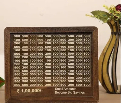 Adveriq Piggy Bank, Money Bank Savings Plan Wooden Money Box with Counter Rs 100000 Coin Bank(Brown)