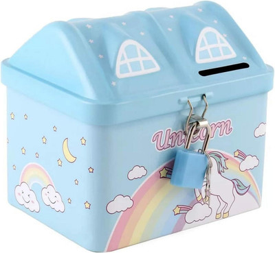 Prezzie Villa Pack of 1 Hut ShapedLock and Key Piggy Bank Coin Bank(Multicolor)