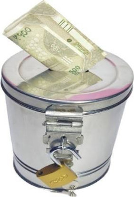 for lifestyle Round Shape Money Bank with lock (pack 1) very usefull Coin Bank(Silver)