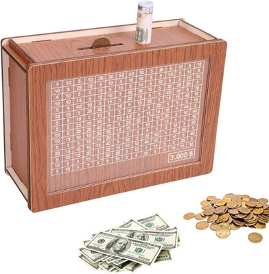 Shivucrafts Secure Wooden Coin Bank for Easy Daily Money Savings Coin Bank(Brown)