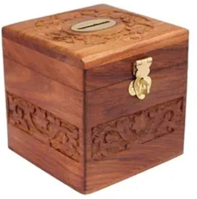 ARK WOOD ART Wooden money bank gullak for kids and adults cash box brown Coin Bank(Brown)