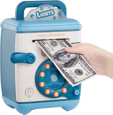 Tazomi Piggy Bank for Kids Electronic ATM Money Bank with Password & Finger Sensor Lock Coin Bank(Blue)