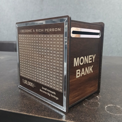 LASER ART Wooden Money Saving Box | Cash Saver Money Box with Counting Target Coin Bank Coin Bank(Brown)