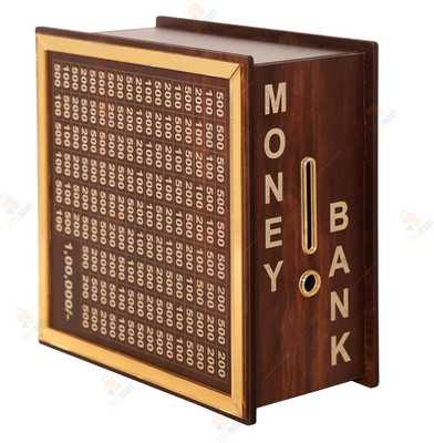 HouseofAD Golden Wooden Money Saving Box |Counting target money box | Coin box for saving Coin Bank(Brown, Gold)