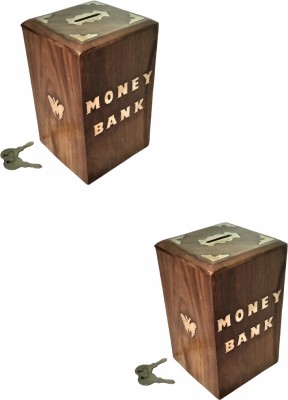 ARK WOOD ART Wooden Money Box with Deposit with stylish serving bowls set (combo pack) Coin Bank(Brown)