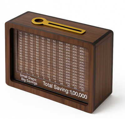 DivineCraftedArt Money Bank Wooden Piggy Bank for Kids | ₹1,00,000 Saving Challenge Box Coin Bank(Brown)