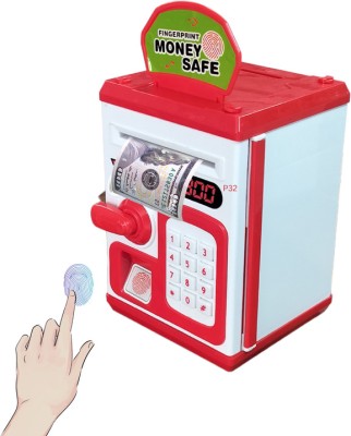 Just97 ATM Safe Kids Piggy Saving ATM Bank with Electronic Lock Coin Bank for Kids P4 Coin Bank(Red)