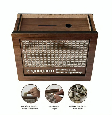 SUC Wooden Piggy Bank for Kids & Adults | Coin Box Money Saver with Numbers Counting Coin Bank(Brown)