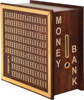 ZETWAL Wooden Money Saving Box | Cash Saver Money Box with Counting Target RS-1L Coin Bank(Brown)