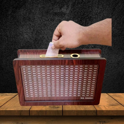shivu craft Elegant Wooden Coin Saving Box Coin Bank(Brown)