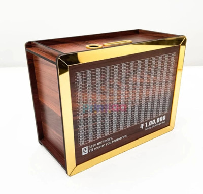 HouseofAD 100000 piggy bank Wooden Money Saving Box|Cash Saver Money Box with Counting-M1 Coin Bank(Brown)