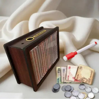 Decor1ders Wooden Piggy Bank With 1 Lakh Goal TrackerX-Wooden Money Gullak Coin Box Gullak Coin Bank(Brown)