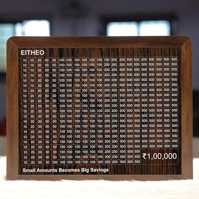 harshringar Wooden Money Saving Box | Counting target money box | Coin box for saving Coin Bank(Brown)