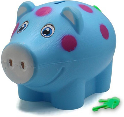 neoinsta shopping Cute Polka Dot Pig Piggy with Lock & Key for Kids and Adults Coin Bank(Blue)