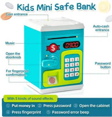 Intelligent Atm Money (IND*87) Saving Box With Fingerprint Sensing And Lock, Coin Bank(Blue)