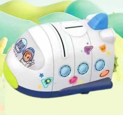 Tera13 Space Coin Box Money Saving Coin Bank with Key & Lock for Kids Coin Bank(White, Multicolor)