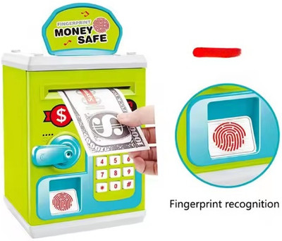 Tiny Tales ATM Money Saving Box with Fingerprint Sensing and Lock,Coin and Paper Money Coin Bank(Yellow)