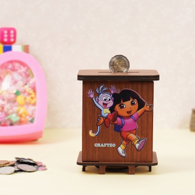 Craftzo Printed Square Money Bank / Piggy Bank / Coin Box with Beautiful Design for Kids Coin Bank(Brown)