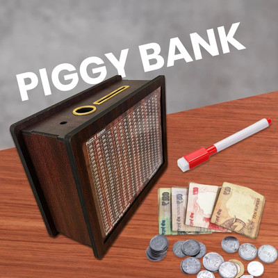 Impexlabh Piggy Bank, Money Box, Coin Box with Carved Design for Kids/Children,Savings Box Coin Bank(Brown)