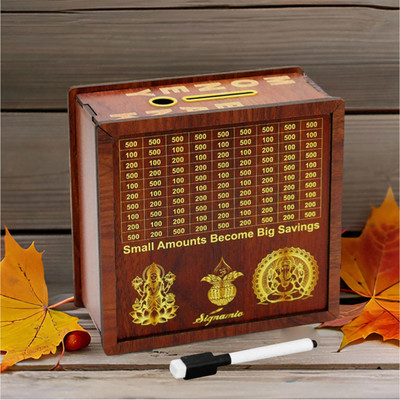 Signamio Wooden Money Saving Piggy Bank Box with Numbers Coin Bank(Brown)